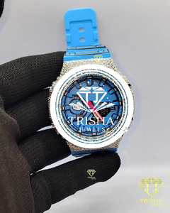 Montre en diamant bleu VVSMoissanite pour homme, en argent sterling 925, sertie de diamants, montre de luxe avec bracelet bleu - Product Image 3