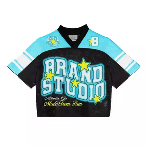 Maillot de football court personnalisé pour femme, motif étoile en maille, haut de sport respirant, streetwear, tenue d'équipe OEM - Product Image 5