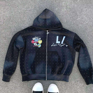Wholesale Men's Rhinestone Zip Hoodie Custom Color & Logo Breathable Oversized Streetwear Rhinestone Sweatshirt - Product Image 6