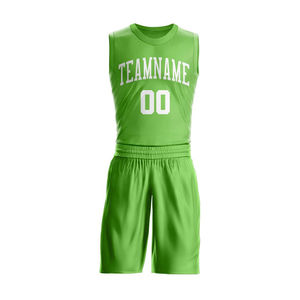 Ensemble d'uniformes de basketball unisexe, col rond, sans manches, vert, séchage rapide, respirant, grande taille, nom d'équipe personnalisé, 100% polyester - Product Image 1