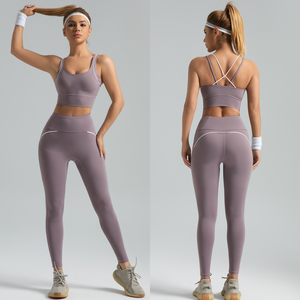 Ensemble de yoga sans couture grande taille personnalisé pour femme, taille haute, effet scrunch, compression, course à pied, en Spandex/Polyester, col roulé - Product Image 6