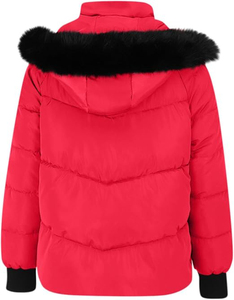 Red Puffer Jacket With Faux <b>Fur</b> Hood Zipper Closure Winter Coat Men Casual Thick Insulated Outerwear - Product Image 2