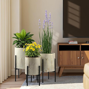 Macetas para Plantas de Interior, Juego de 3 Macetas con Soporte, Macetas Modernas Decorativas de Metal para Plantas de Piso, Color Verde Grisáceo - Product Image 4