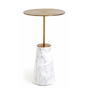 Table élégante en marbre pour salon, mobilier haut de gamme, table contemporaine blanche avec base en métal doré, table stylée. - Product Image 6