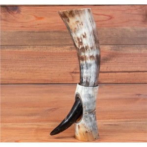 Authentic Viking Drinking Horn Mug with Horn <b>Stand</b> | Handcrafted Natural Ox Horn Cup for Beer Ale Wine Food Grade Medieval Gift - Product Image 1