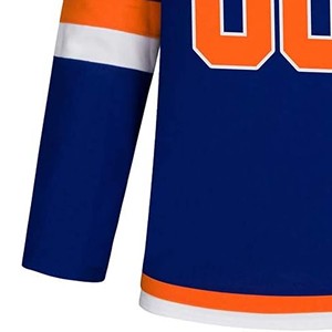 Jersey de Hockey sobre Hielo Personalizado, Ecológico y Transpirable, Azul y Naranja, con Números Impresos Digitalmente, Manga Larga, Absorbe la Humedad, Ropa para Hombre - Product Image 2