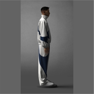 Survêtement en molleton de coton blanc avec panneau bleu uni pour homme - Product Image 4