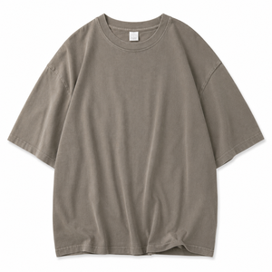 T-shirt tricoté formel surdimensionné personnalisé unisexe en coton épais à col roulé, écologique, anti-boulochage, effet vintage, OEM ODM - Product Image 2