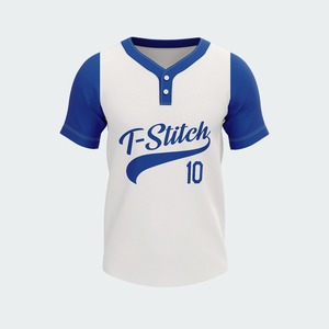 Maillot de baseball homme T-Stitch rouge et bleu à manches courtes, imprimé par transfert thermique, respirant, écologique, antibactérien, col en V, coupe classique - Product Image 2
