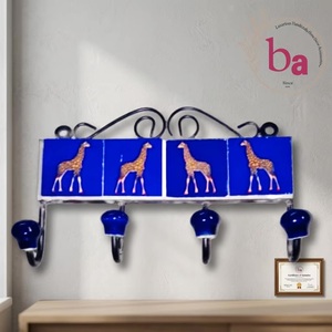 Gancho de Pared de Cerámica Azul con Diseño Floral, 4 Ganchos, Perchero Metálico de Pared, Ecológico, Impermeable, Estilo Vintage - Product Image 3