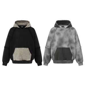 Sweat à capuche oversize pour homme, color block, effet délavé, manches raglan, style vintage streetwear - Product Image 1