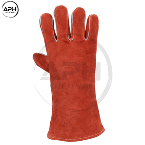 Gants de soudage en cuir premium à manchette longue, gants de travail à doigts entiers, paume renforcée, double couture, protection industrielle personnalisée pour les mains - Product Image 2