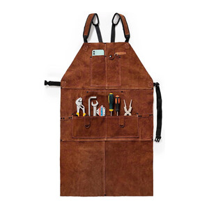 Tablier de soudeur en cuir de vachette Dustline Commodities 41 x 23, résistant à la chaleur, avec poches, design unisexe à bretelles croisées, fabriqué au Pakistan - Product Image 1