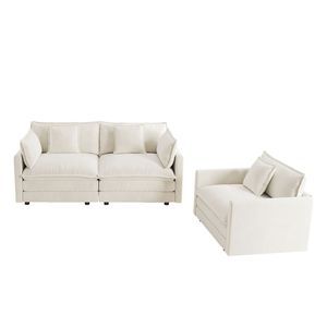 Set Divano a 2 Posti e Poltrona Decorativa, 2 Pezzi, in Ciniglia Imbottita per Soggiorno, Set di Sedie Confortevoli - Product Image 3