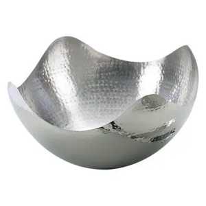 Bol de service à salade en acier inoxydable à bord ondulé, texture martelée, passe au lave-vaisselle, design unique à bord ondulé pour salade de fruits - Product Image 1