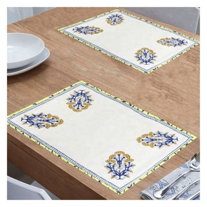 <b>Cool</b> Blue Leaf Printed Eco-friendly Ready To Ship 100% Organic Cotton GOTS Certificate Linen Customized Size Hot Food Placemats - Product Image 4
