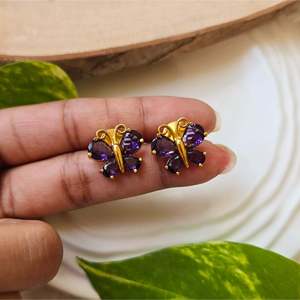 24K Gold Plated Butterfly Stud Earrings with Pearl and Diamond Accents - Product Image 4