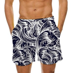 Short de bain pour homme à imprimé vagues océaniques bleues - Short de bain à séchage rapide avec motif de vagues japonaises Hokusai pour homme - Product Image 6