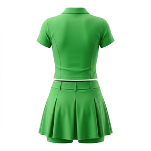 Ensemble de golf pour femmes Green Women, polo zippé, jupe plissée, vêtements de sport à manches courtes, logo personnalisé - Product Image 2