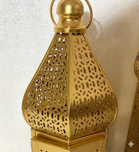 AH CREATIONS Moroccan Gold Metal <b>Lanterns</b> <b>Brass</b> Hexagonal Design Perforated Pattern Handmade Eco-Friendly Home Decoration Candle - Product Image 6