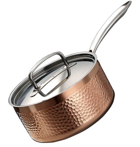 Casserole en cuivre martelé haut de gamme avec couvercle, pot de cuisson en cuivre premium avec longue poignée pour la cuisine et la restauration - Product Image 2