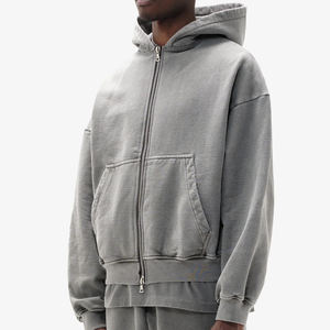 Sudadera con Capucha Ligera Gris Claro para Hombre con Cierre y Bolsillos Delanteros, Corte Holgado, Estilo Casual, Lavado Vintage, Diseño Personalizado - Product Image 2