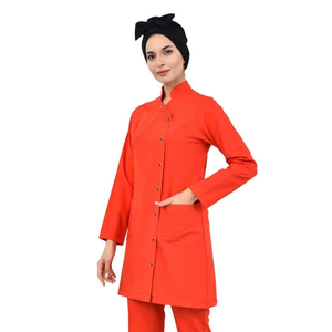 Ensemble de blouses médicales roses pour femmes, manches longues, uniforme d'hôpital, tissu tissé coton-polyester, avec pantalon, ensemble de blouses médicales tendance - Product Image 5