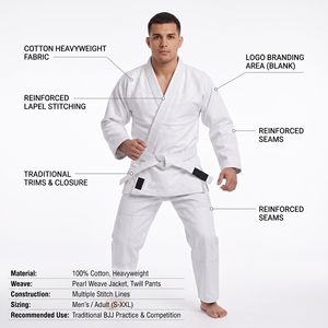 Kimono de Jiu-Jitsu traditionnel en coton lourd unisexe blanc - Product Image 5