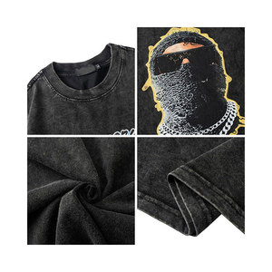 T-shirt personnalisé en gros de haute qualité 100% Coton/100% Polyester 220 grammes, épaules tombantes, devant uni, impression sérigraphique personnalisée, manches courtes - Product Image 5
