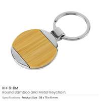 미니멀리스트 원형 대나무 및 금속 열쇠고리 32mm