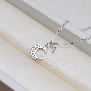 S925 Silver Moon Pendant <b>Necklace</b> for Women <b>Fine</b> Jewelry Personalized Chain Pearl Empty Tray Semi-finished 1462 DIY Accessories - Product Image 5