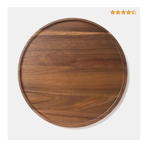 Collection de plateaux ronds en bois finition noyer faits à la main, décoratifs, pour servir les aliments, ustensiles de cuisine écologiques, plateau en bois à fentes - Product Image 3