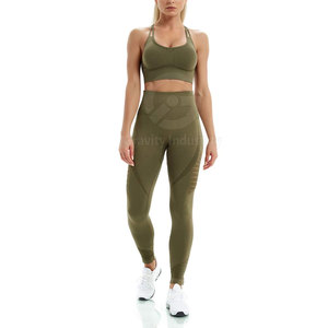 Vente directe usine – Ensemble de yoga pour femme, taille haute, 2 pièces, respirant, écologique, logo frontal, Spandex/Polyester - Product Image 2