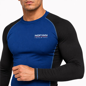 NOFYAN Men's Blue <b>Black</b> Long Sleeve MMA Rash Guard <b>Compression</b> <b>Shirt</b> Fitted Quick Dry Mixed Martial Arts Wear Private Label - Product Image 2