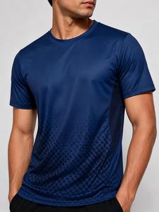 Camiseta de Manga Corta Azul Marino para Hombre, Cuello Redondo, Corte Regular, Diseño de Puntos, Color Degradado, Estilo Deportivo, Tejido de Punto, Secado Rápido - Product Image 2