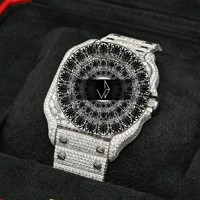 Montre de luxe à quartz, boîtier carré antique style dessin animé, en acier inoxydable, avec diamants Moissanite, analogique, 38 mm, verre saphir, chronographe