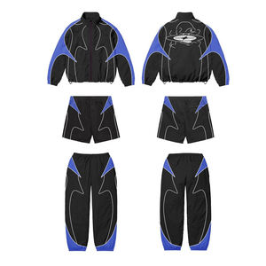 Ensemble deux pièces décontracté à capuche en nylon uni avec logo personnalisé, coupe-vent vintage à cordon de serrage, survêtement de sublimation à séchage rapide pleine longueur - Product Image 3