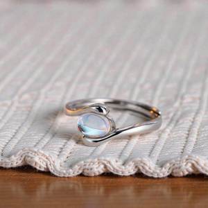 925 Sterling Silver Blue Moonstone Spiral <b>Ring</b> <b>Adjustable</b> Open Band Celestial Stackable Mystical Women Gift Jewelry - Product Image 5