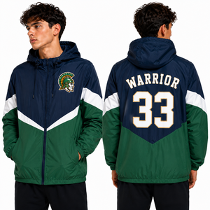 Veste coupe-vent personnalisée pour homme, avec logo brodé casques de guerrier, nom et numéro au dos, coupe-vent à capuche, tenue d'équipe, vente en gros, pour femme - Product Image 2