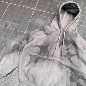 Oversized Men's <b>Hoodie</b> Gray Solid Heat-Transfer Printed Woven Casual Winter Sweatshirt Pocket Regular Fit Windproof Eco-Friendly - Product Image 2