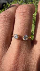 Diamond Open <b>Gap</b> Stackable Rings Minimalist Prong Set 14k Solid Gold Round Lab Grown Two Stone Solitaire Bands Jewelry Wholesale - Product Image 3