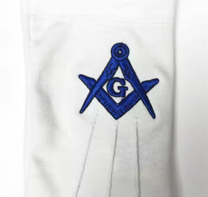 Master Mason Blue Lodge Gloves with White Cotton Machine Embroidery Freemason Regalia with Leather and Ribbon Foundation Fabric - Product Image 3