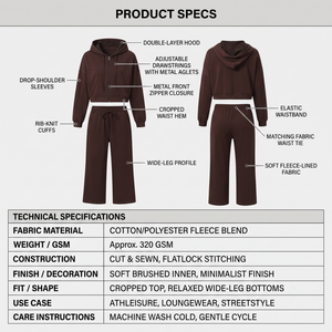 Ensemble de survêtement athleisure pour femme, personnalisable, respirant, uni, avec sweat à capuche zippé long et pantalon large, en polyester et élasthanne - Product Image 5