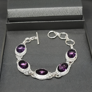 Elegant <b>Purple</b> Amethyst Gemstone 925 Sterling Silver Bracelet for Women Handmade Jewelry Adjustable Size Gift for Her - Product Image 4