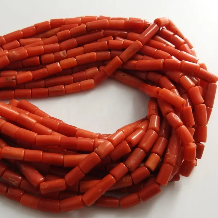 Corallo rosso italiano tubi lisci forma perline cilindro tamburo pietra sciolta fatta a mano per fare gioielli