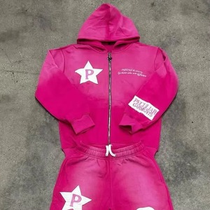 Conjunto Deportivo con Capucha Rosa, Logotipo de Estrella y Estampado de "GIRLS", Ropa Casual de Otoño para Hombre, Material de Algodón y Spandex Tejido - Product Image 2