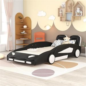 Letto a piattaforma nero a forma di auto da corsa con ruote, per bambini - Product Image 3