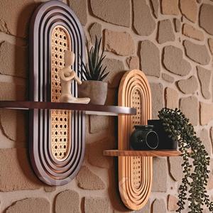 Estante de Pared de Ratán y Madera Estilo Boho Hecho a Mano en Vietnam, Estante Flotante Moderno de Mediados de Siglo, Decoración para el Hogar, Fabricante - Product Image 6