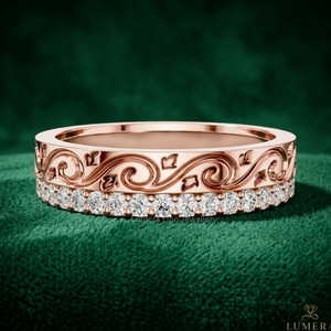Anillo de Eternidad de Diamantes Cultivados en Laboratorio con Grabado Vintage, Corte Brillante, Certificado IGI, Oro Rosa de 14K para Mujer, Lujoso - Product Image 1
