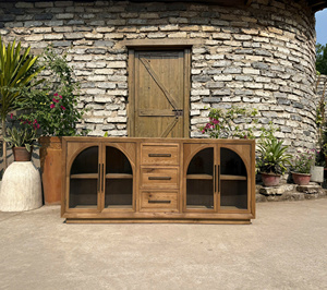 Vintage Luxury Pine Wood Glass Door <b>Cabinet</b> Durable Storage for Living Room Oak Pine Walnut. - Product Image 3